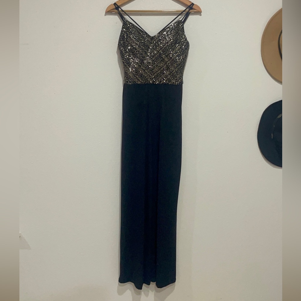 As U Wish Black and Gold Sequin Maxi Jumpsuit